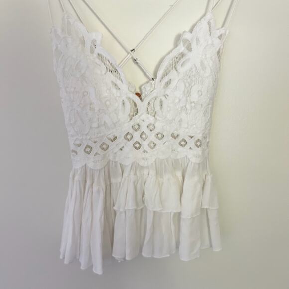 Free People Adella Cami Crochet Lace Crisscross Strap Top White Wash M - Picture 6 of 11